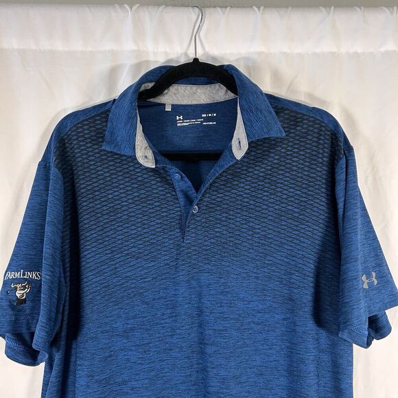 Under Armour Polo Shirt Men's Medium Blue Short Sleeve 1/4 Button Farm Links - Picture 2 of 9